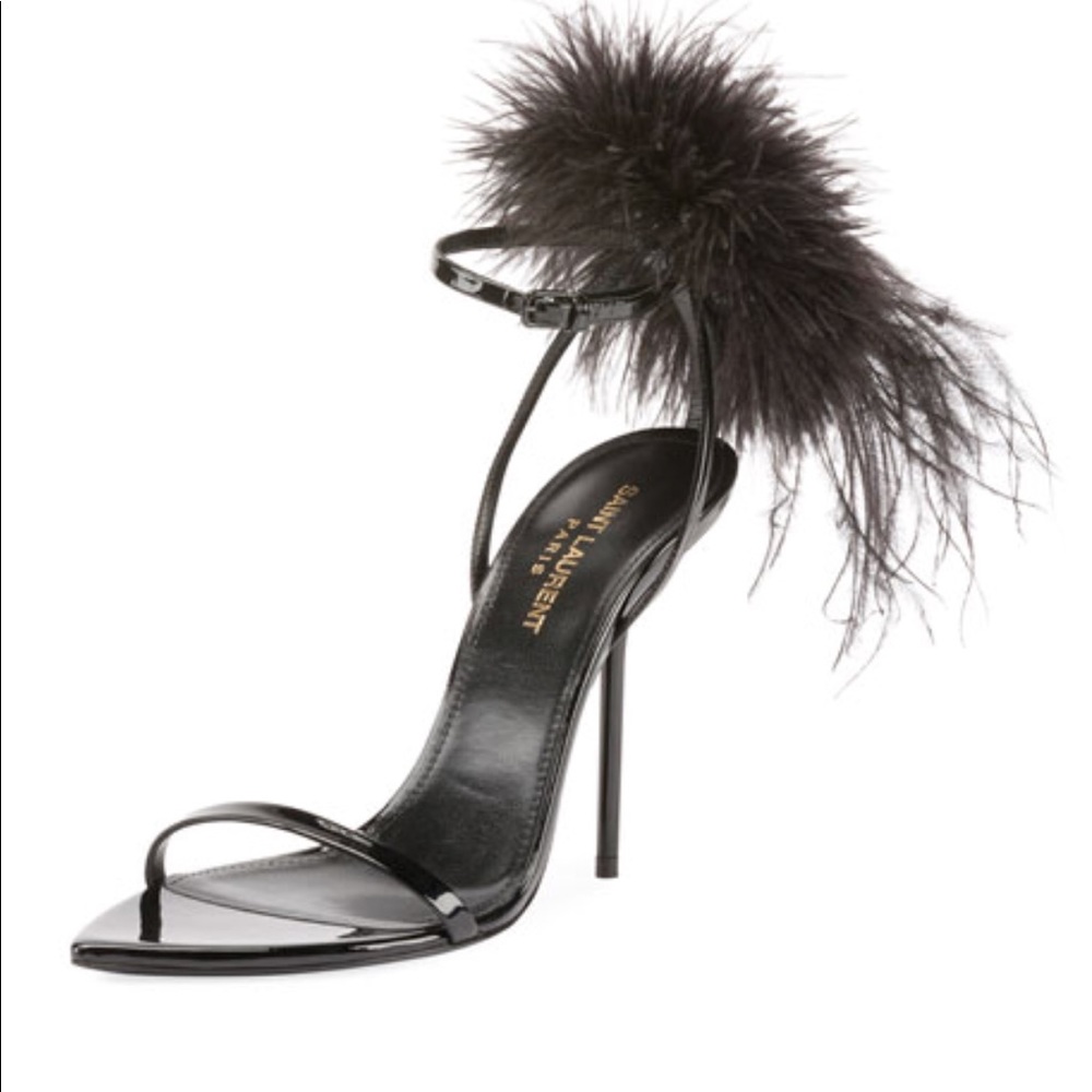 Saint Laurent iris Patent Sandal with Feathers - Picture 2 of 8